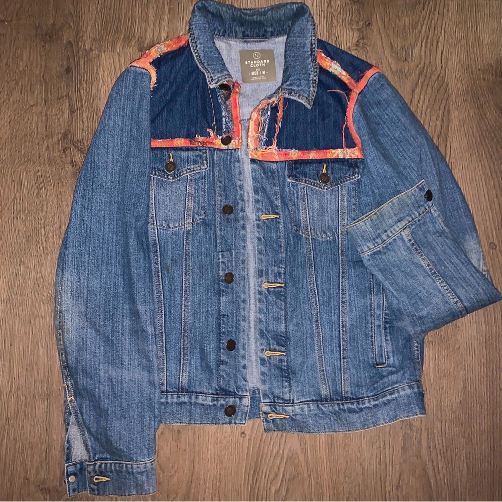 Urban Outfitters Standard Cloth Mens Distressed Destroyed Denim Jean Jacket Sz M